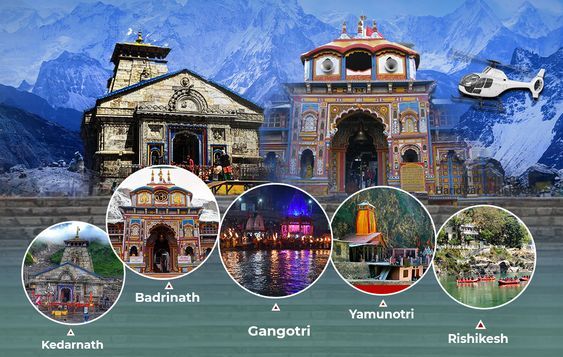 "Pilgrims trekking through snow-capped Himalayan trails during the sacred Chardham Yatra – Yamunotri, Gangotri, Kedarnath, and Badrinath."